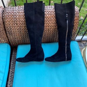 Stuart Weitzman Tass black suede wedge knee boots size 7 Guc